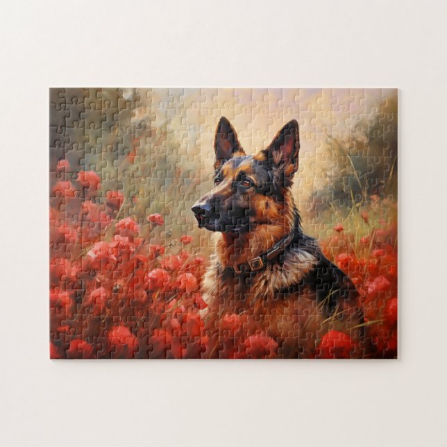 German Shepherd dog in poppies Jigsaw Puzzle (Horizontal)