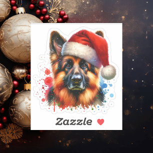 German Shepherd Dog in Santa Hat Christmas