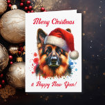 German Shepherd Dog in Santa Hat Christmas   Card<br><div class="desc">If you love German Shepherd and want cute  Christmas card then here ya go! Cute watercolor style ai art German Shepherd in Santa Hat.</div>