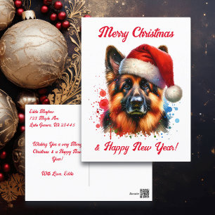 German Shepherd Dog in Santa Hat Christmas Postcard