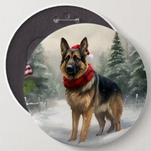 German Shepherd Dog in Snow Christmas 6 Cm Round Badge