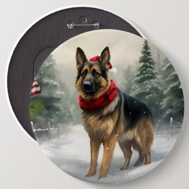 German Shepherd Dog in Snow Christmas 6 Cm Round Badge (Front & Back)