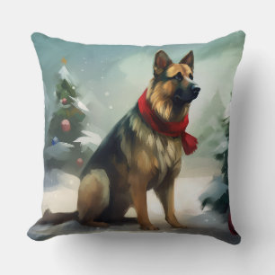 German Shepherd Dog in Snow Christmas Cushion