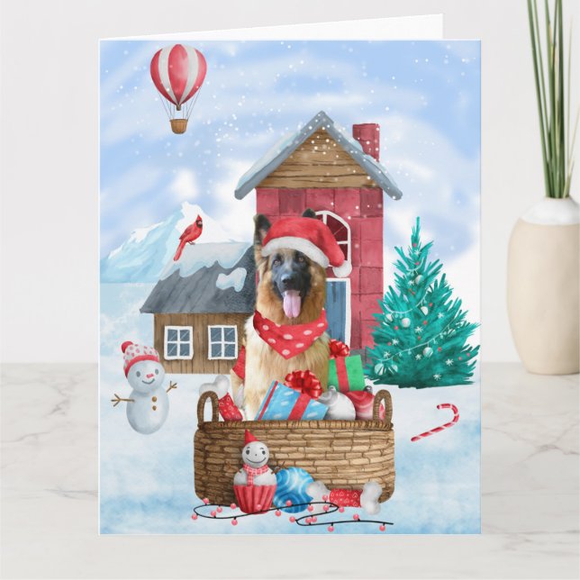 German Shepherd Dog In snow Christmas Dog House Card (Front)