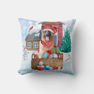 German Shepherd Dog In snow Christmas Dog House Cushion