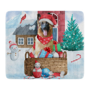 German Shepherd Dog In snow Christmas Dog House Cutting Board