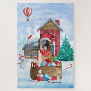 German Shepherd Dog In snow Christmas Dog House Jigsaw Puzzle