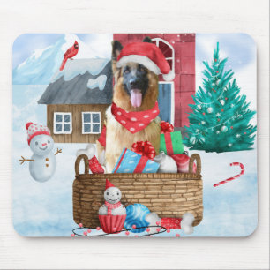 German Shepherd Dog In snow Christmas Dog House Mouse Mat