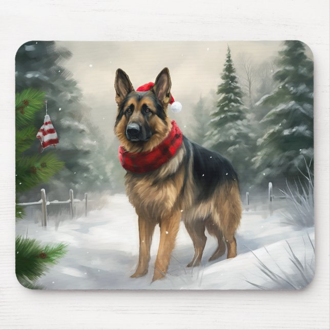 German Shepherd Dog in Snow Christmas Mouse Mat (Front)