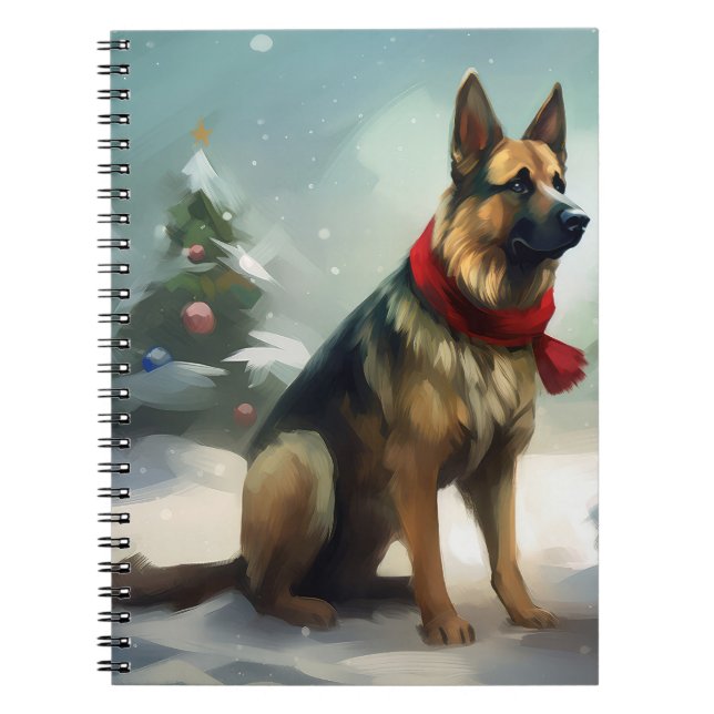 German Shepherd Dog in Snow Christmas Notebook (Front)