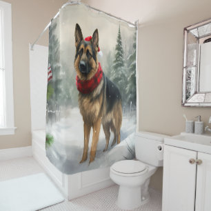 German Shepherd Dog in Snow Christmas Shower Curtain