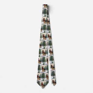German Shepherd Dog in Snow Christmas Tie