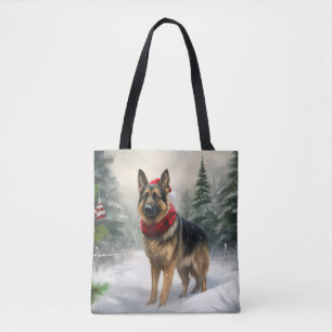 German Shepherd Dog in Snow Christmas Tote Bag