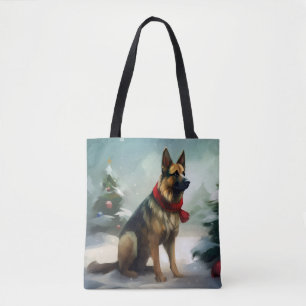 German Shepherd Dog in Snow Christmas Tote Bag
