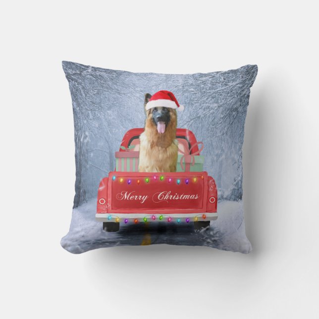 German Shepherd Dog in Snow sitting in Christmas  Cushion (Front)