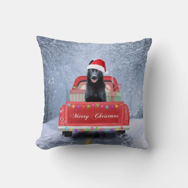 German Shepherd Dog in Snow sitting in Christmas  Cushion (Front)