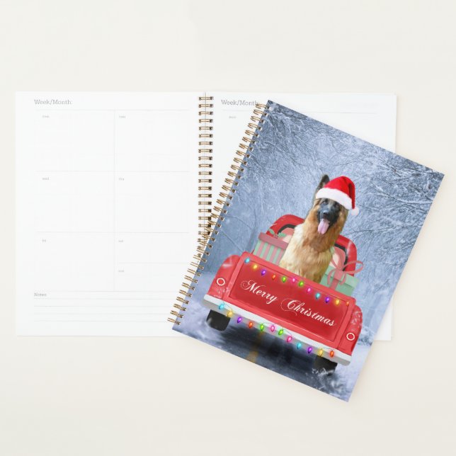 German Shepherd Dog in Snow sitting in Christmas Planner (Display)