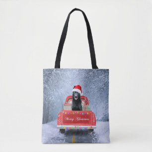 German Shepherd Dog in Snow sitting in Christmas  Tote Bag