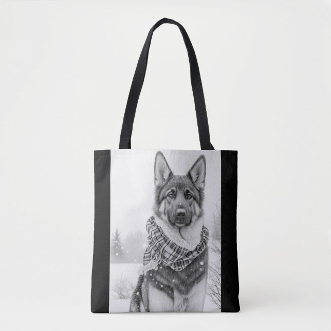 German Shepherd Dog in Snow Tote Bag (Front)