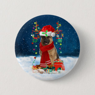 German Shepherd Dog in Snow with Christmas Gifts  6 Cm Round Badge