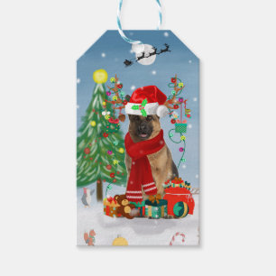 German Shepherd Dog in Snow with Christmas Gifts  Gift Tags