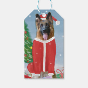 German Shepherd Dog in Snow with Christmas Gifts   Gift Tags