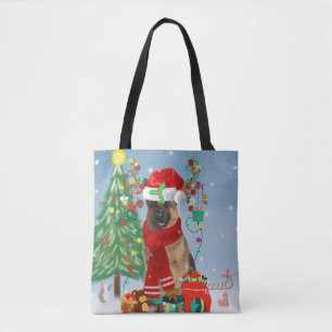 German Shepherd Dog in Snow with Christmas Gifts  Tote Bag