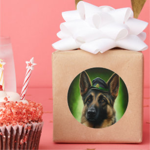 German Shepherd Dog in St. Patrick's Day Dress Classic Round Sticker