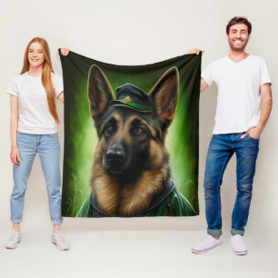 German Shepherd Dog in St. Patrick's Day Dress Fleece Blanket