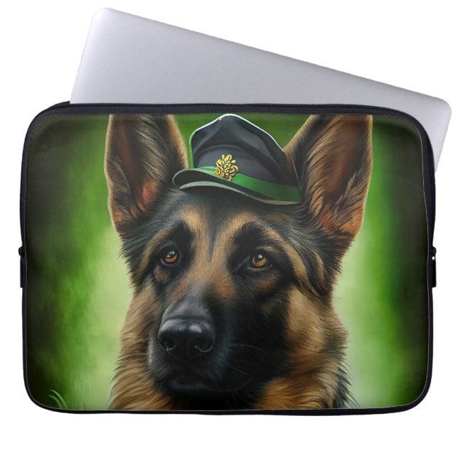 German Shepherd Dog in St. Patrick's Day Dress Laptop Sleeve (Front)