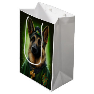 German Shepherd Dog in St. Patrick's Day Dress Medium Gift Bag