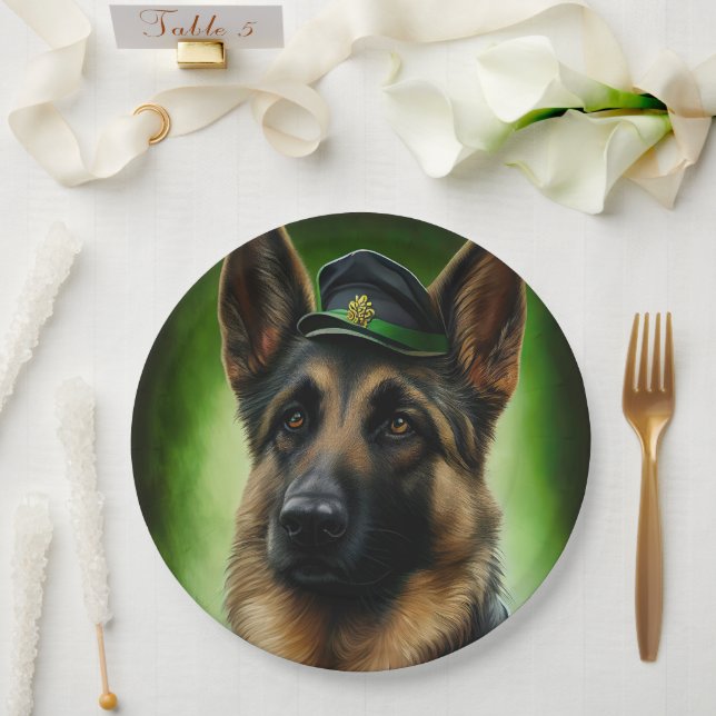 German Shepherd Dog in St. Patrick's Day Dress Paper Plate (Wedding)
