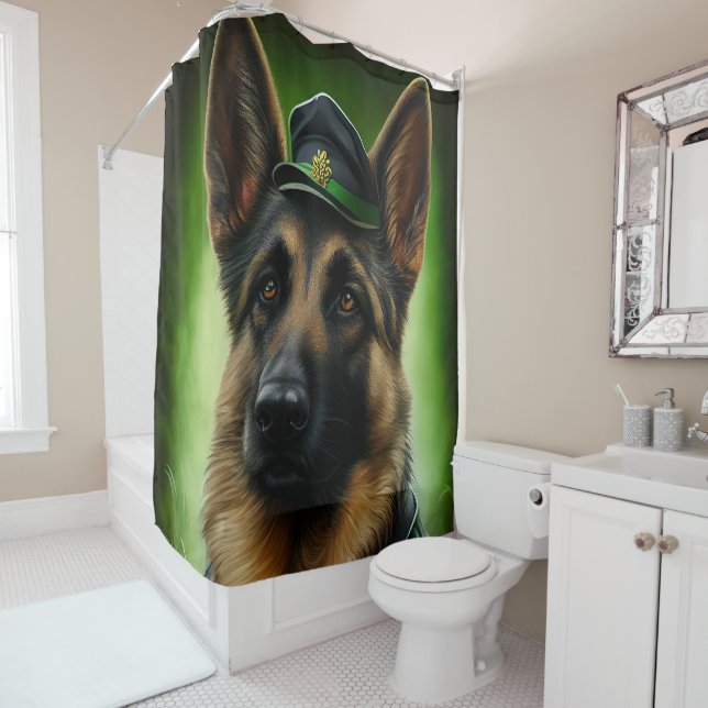 German Shepherd Dog in St. Patrick's Day Dress Shower Curtain (In Situ)