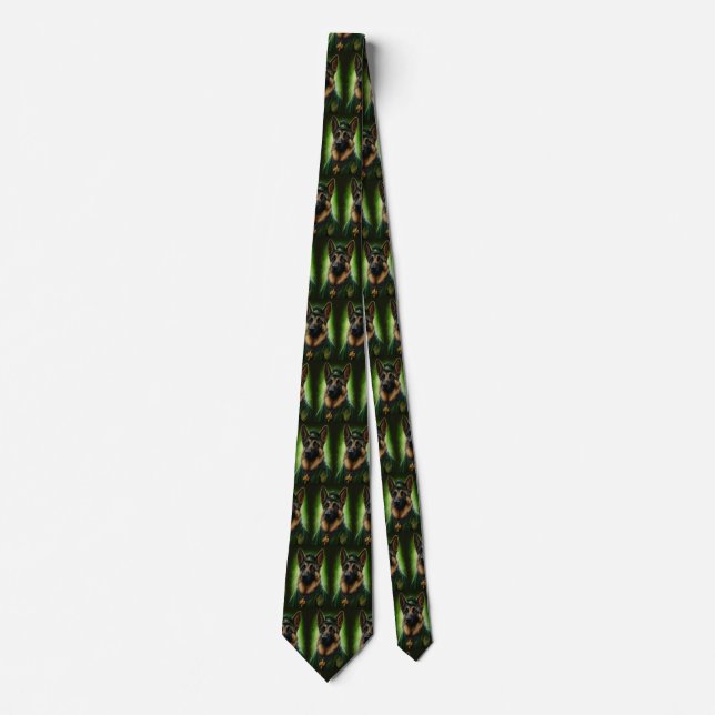 German Shepherd Dog in St. Patrick's Day Dress Tie (Front)