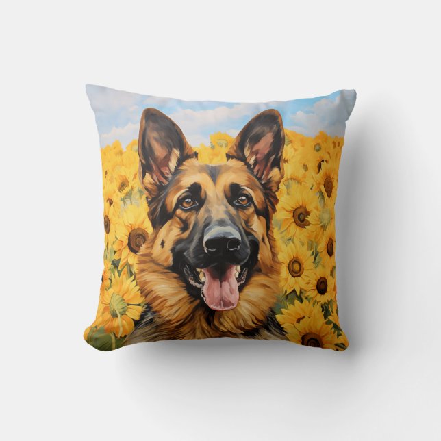 German Shepherd dog in sunflowers Cushion (Front)