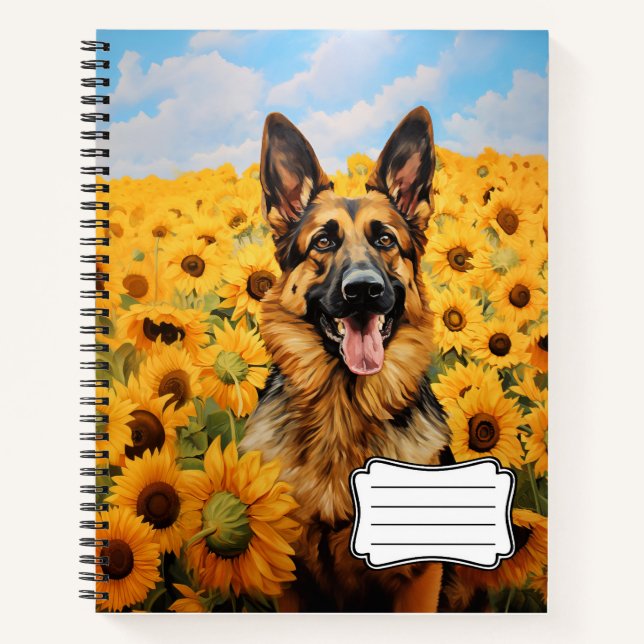 German Shepherd dog in sunflowers Notebook (Front)