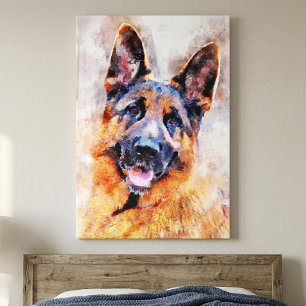 German Shepherd Dog in Watercolor Portrait Canvas Print