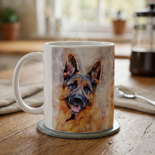 German Shepherd Dog in Watercolor Portrait Coffee Mug