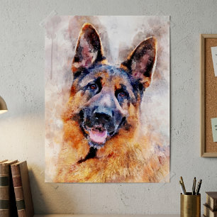 German Shepherd Dog in Watercolor Portrait Poster