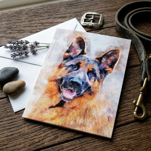 German Shepherd Dog in Watercolor Portrait Thank You Card