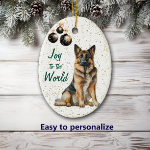 German Shepherd Dog Joy to the World Christmas Ceramic Tree Decoration