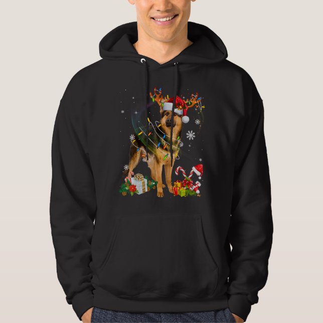 German Shepherd Dog Lights Santa Hat Xmas Tree Chr Hoodie (Front)