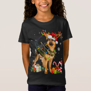 German Shepherd Dog Lights Santa Hat Xmas Tree Chr T-Shirt