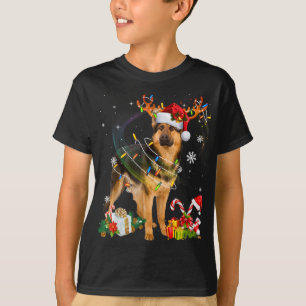 German Shepherd Dog Lights Santa Hat Xmas Tree Chr T-Shirt