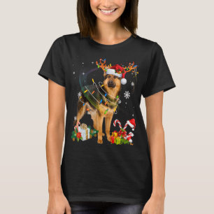 German Shepherd Dog Lights Santa Hat Xmas Tree Chr T-Shirt