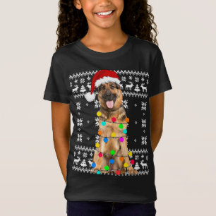 German Shepherd Dog Lights Ugly Puppy Santa Hat Ch T-Shirt