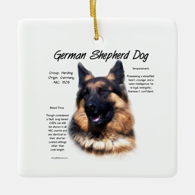 German Shepherd Dog (longhair) History Design Ceramic Ornament (Front)