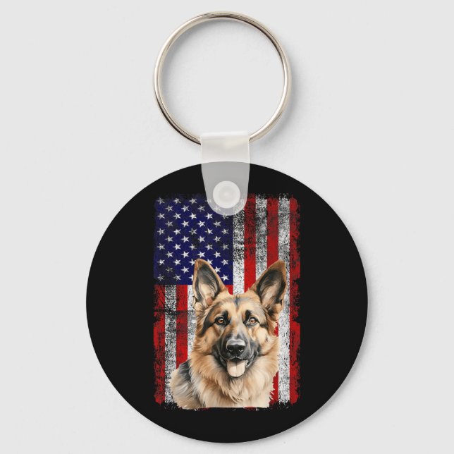 German Shepherd Dog Lover US Flag 4th of July Key Ring (Front)