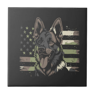 German Shepherd Dog Lover USA American Flag 4th Of Tile