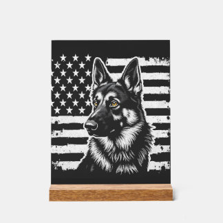 German Shepherd Dog Lover USA American Flag Acrylic Sign